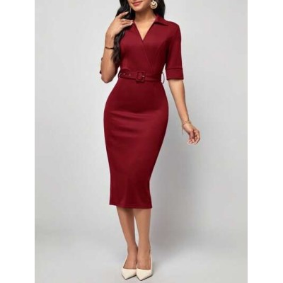 Clasi Solid Belted Bodycon Dress - Choose Your Size