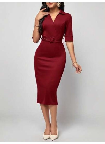 Clasi Solid Belted Bodycon Dress - Choose Your Size