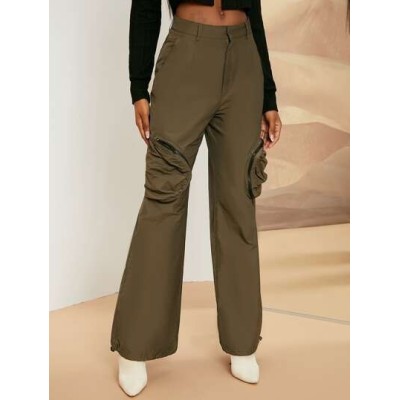 Neu High Waist Zipper Detail Drawstring Hem Pants - Choose Your Size