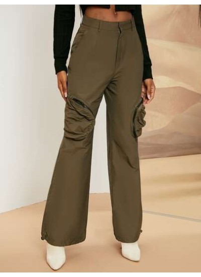 Neu High Waist Zipper Detail Drawstring Hem Pants - Choose Your Size