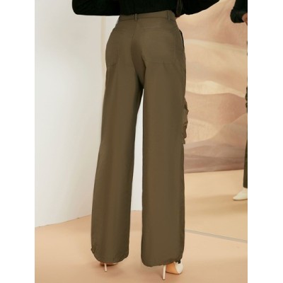 Neu High Waist Zipper Detail Drawstring Hem Pants - Choose Your Size