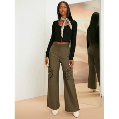 Neu High Waist Zipper Detail Drawstring Hem Pants - Choose Your Size