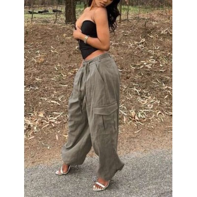 Loose Solid Color Belted Cargo Pants - Choose Your Size