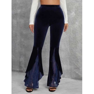 Tall Women.s Velvet Bell Bottoms With Lace Trimmed Hem - Choose Your Size