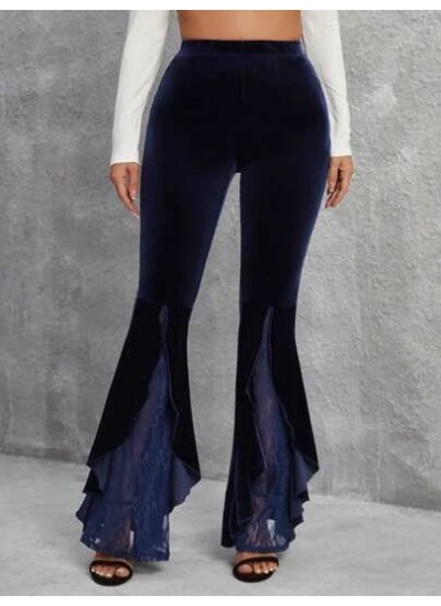 Tall Women.s Velvet Bell Bottoms With Lace Trimmed Hem - Choose Your Size