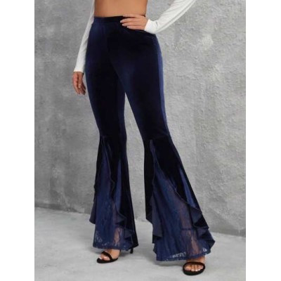 Tall Women.s Velvet Bell Bottoms With Lace Trimmed Hem - Choose Your Size