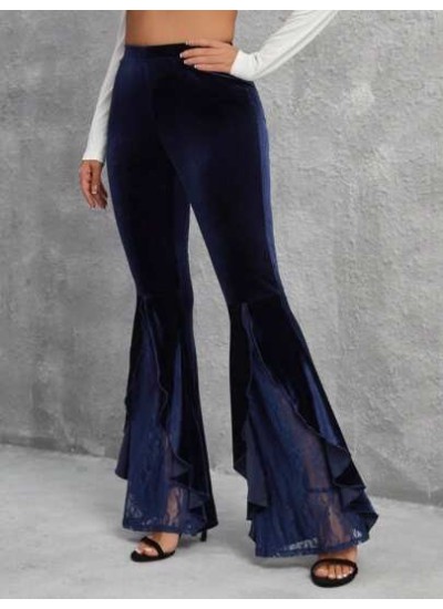 Tall Women.s Velvet Bell Bottoms With Lace Trimmed Hem - Choose Your Size