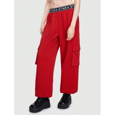 Street Life Women.s Letter Print Webbing Pocket Cargo Sweatpants - Choose Your