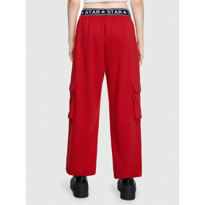 Street Life Women.s Letter Print Webbing Pocket Cargo Sweatpants - Choose Your