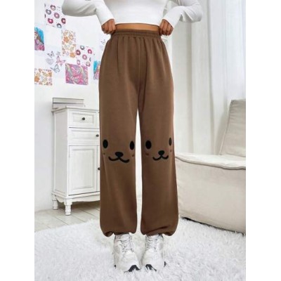 EZwear Women.s Cartoon Embroidery Elastic Waist Wide-leg Pants - Choose Your Si