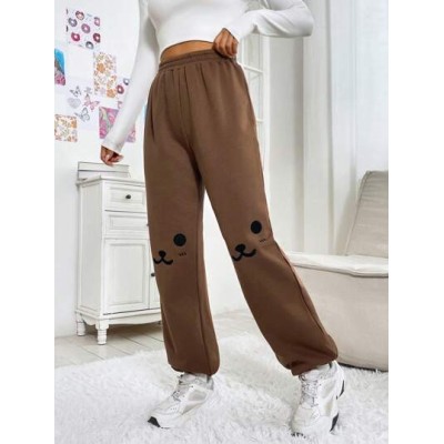 EZwear Women.s Cartoon Embroidery Elastic Waist Wide-leg Pants - Choose Your Si