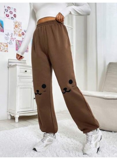 EZwear Women.s Cartoon Embroidery Elastic Waist Wide-leg Pants - Choose Your Si