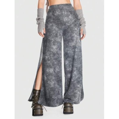 Grunge Punk Tie Dye Split Hem Wide Leg Sweatpants - Choose Your Size