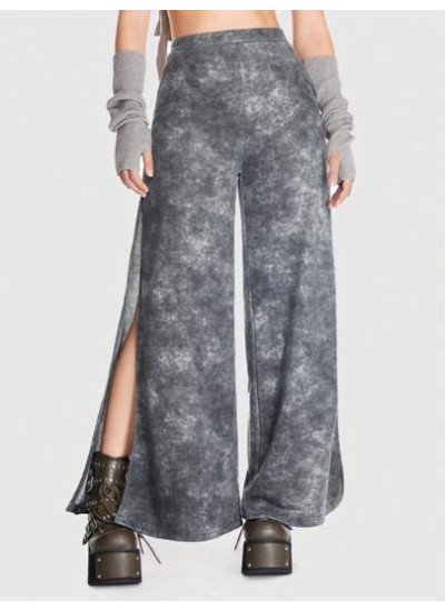 Grunge Punk Tie Dye Split Hem Wide Leg Sweatpants - Choose Your Size