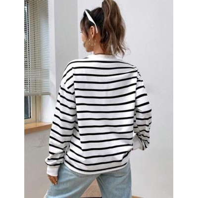 EZwear Spring White Striped Print Drop Shoulder Sweatshirt Hoodie - Choose Your