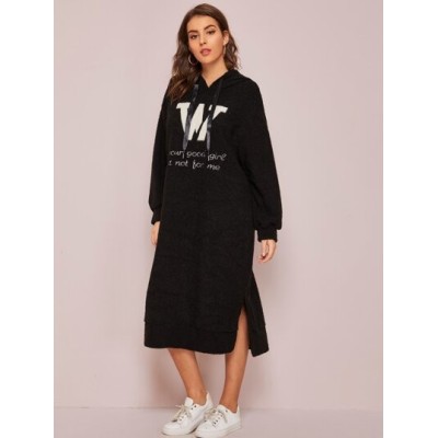 Unity Embroidered Slogan Teddy Drawstring Hoodie Dress - Choose Your Size