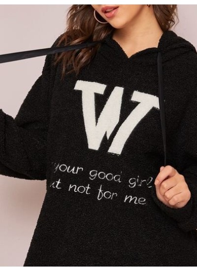 Unity Embroidered Slogan Teddy Drawstring Hoodie Dress - Choose Your Size