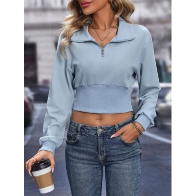 Frenchy Half Zip Drop Shoulder Crop Sweatshirt - Choose Your Size