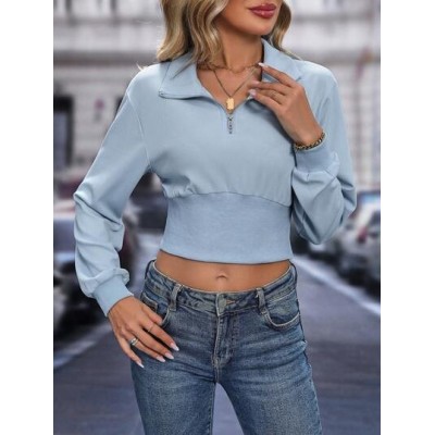 Frenchy Half Zip Drop Shoulder Crop Sweatshirt - Choose Your Size