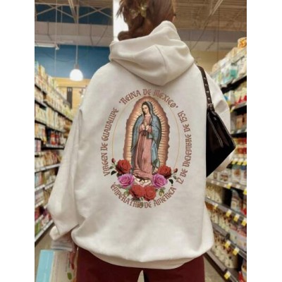 EZwear Women.s Back Virgin Mary Printing Hooded Sweatshirt - Choose Your Size