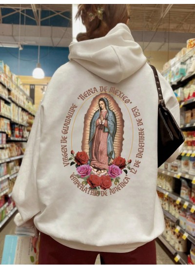 EZwear Women.s Back Virgin Mary Printing Hooded Sweatshirt - Choose Your Size