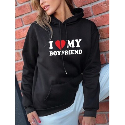 EZwear Heart & Slogan Graphic Kangaroo Pocket Drop Shoulder Hoodie - Choose You