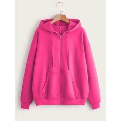 EZwear Zip Up Thermal Lined Drop Shoulder Drawstring Hoodie - Choose Your Size