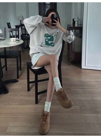 Letter Graphic Drop Shoulder Oversized Pullover - Choose Your Size