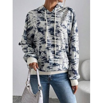 Essnce Allover Print Drop Shoulder Drawstring Hoodie - Choose Your Size