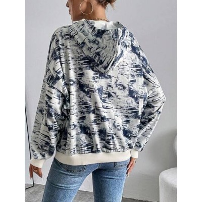 Essnce Allover Print Drop Shoulder Drawstring Hoodie - Choose Your Size