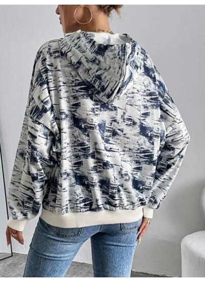 Essnce Allover Print Drop Shoulder Drawstring Hoodie - Choose Your Size