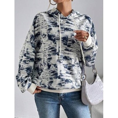 Essnce Allover Print Drop Shoulder Drawstring Hoodie - Choose Your Size