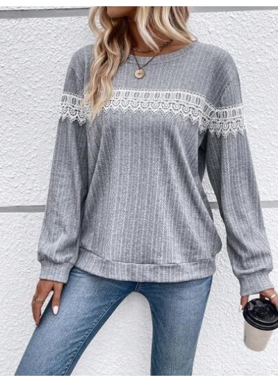 LUNE Contrast Guipure Lace Drop Shoulder Sweatshirt - Choose Your Size