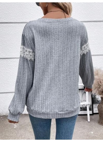 LUNE Contrast Guipure Lace Drop Shoulder Sweatshirt - Choose Your Size