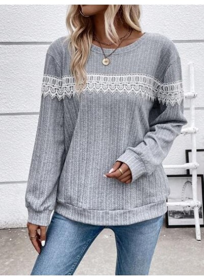 LUNE Contrast Guipure Lace Drop Shoulder Sweatshirt - Choose Your Size