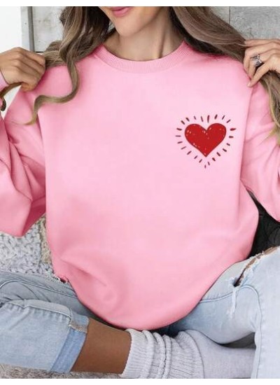 EZwear Women.s Heart Pattern Round Neck Sweatshirt - Choose Your Size