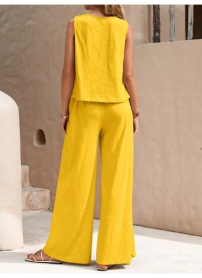 LUNE Solid Tank Top & Wide Leg Pants - Choose Your Size