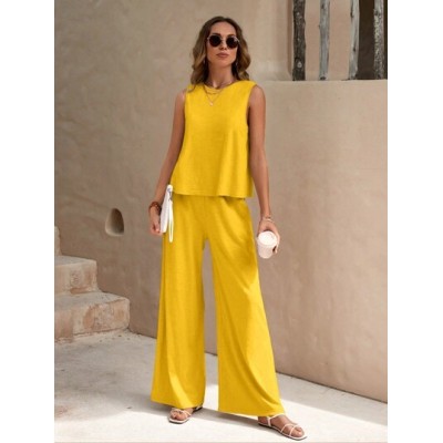 LUNE Solid Tank Top & Wide Leg Pants - Choose Your Size