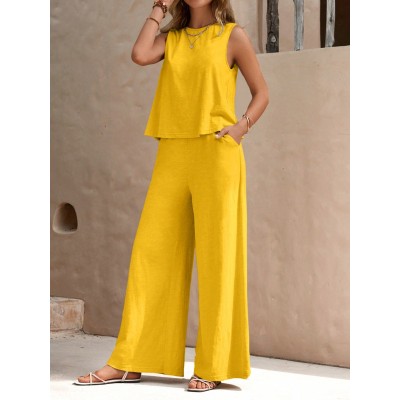 LUNE Solid Tank Top & Wide Leg Pants - Choose Your Size