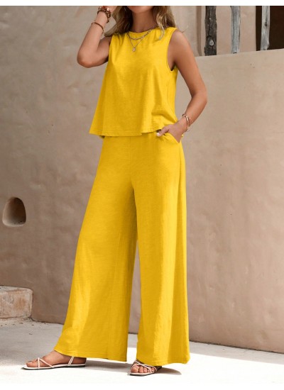 LUNE Solid Tank Top & Wide Leg Pants - Choose Your Size