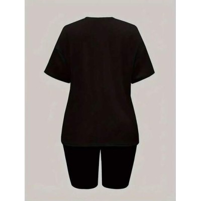 Slayr Women.s Simple & Casual Black Short Sleeve Loose T-Shirt And Tight-Fittin