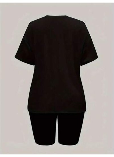 Slayr Women.s Simple & Casual Black Short Sleeve Loose T-Shirt And Tight-Fittin