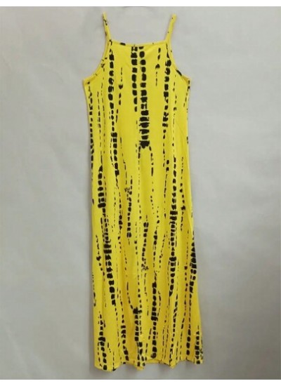 Printed Spaghetti Strap Dress With A-Line Skirt - Choose Your Size