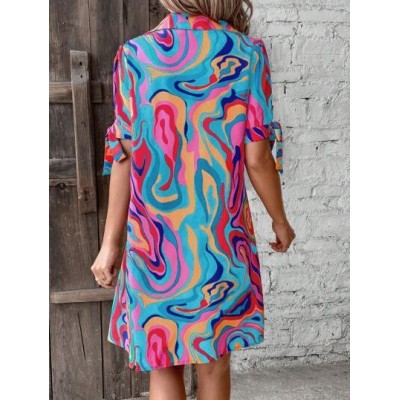 Clasi Women.s Marble Printed Sleeve Tied Belted Dress - Choose Your Size