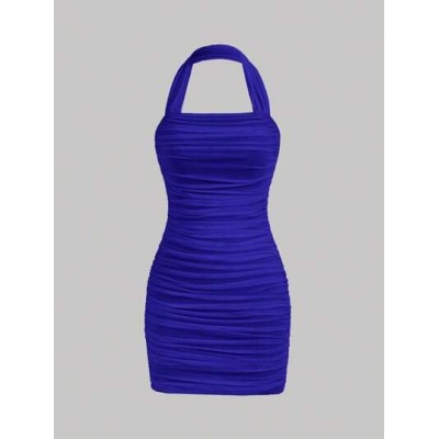 MOD Solid Ruched Halter Bodycon Dress - Choose Your Size