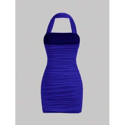 MOD Solid Ruched Halter Bodycon Dress - Choose Your Size