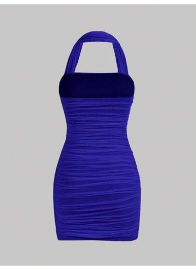 MOD Solid Ruched Halter Bodycon Dress - Choose Your Size