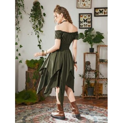 Fairycore Off Shoulder Asymmetrical Hem Dress Without Belt - Choose Your Size