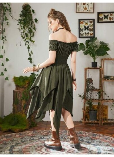 Fairycore Off Shoulder Asymmetrical Hem Dress Without Belt - Choose Your Size