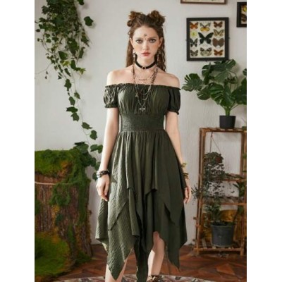 Fairycore Off Shoulder Asymmetrical Hem Dress Without Belt - Choose Your Size